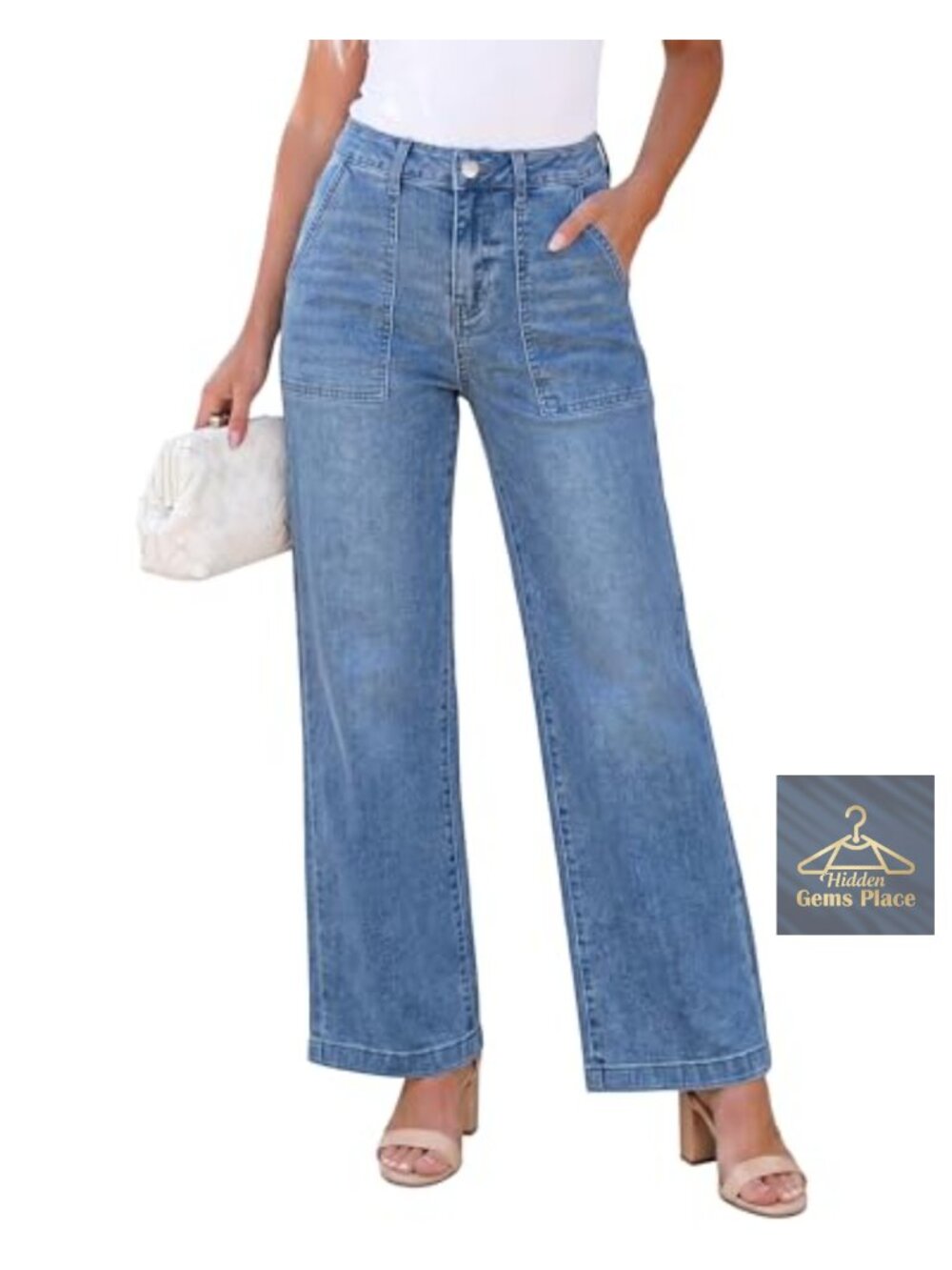 High Waisted Wide Leg Stretchy Denim Jeans Women Casual Trendy